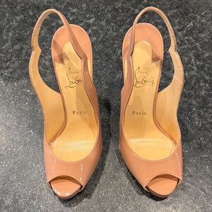 Christian Louboutin Nude Peep-Toe Slingback Heels